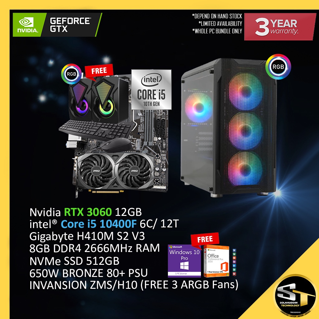 READY STOCK) GAMING PC DESKTOP I5-10400F/8GB/240GB (3 Years