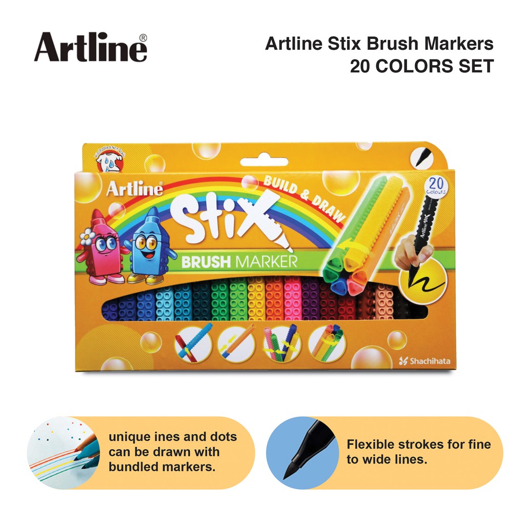 Artline Stix Brush Markers 20 Colors Set CALLIGRAPHY Shopee Malaysia