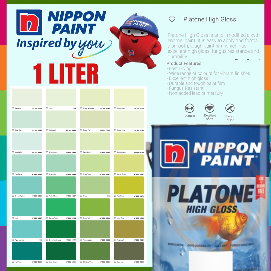 🔥 FOC FREE GIFT 🔥1L Nippon Paint Platone High Gloss Wood & Metal // CAT ...