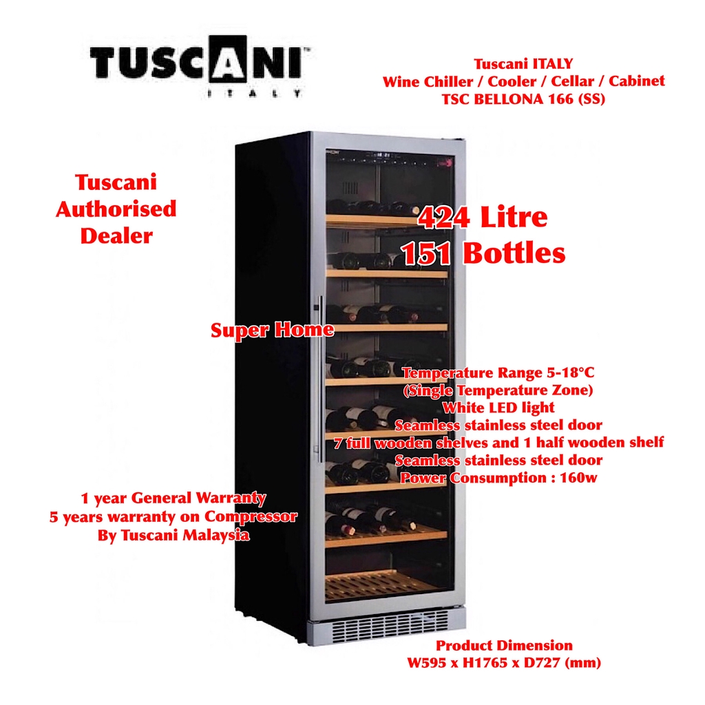 Tuscani TSC BELLONA 166 (SS) Wine Cellar Chiller Cooler 151 bottles Single Zone Bello