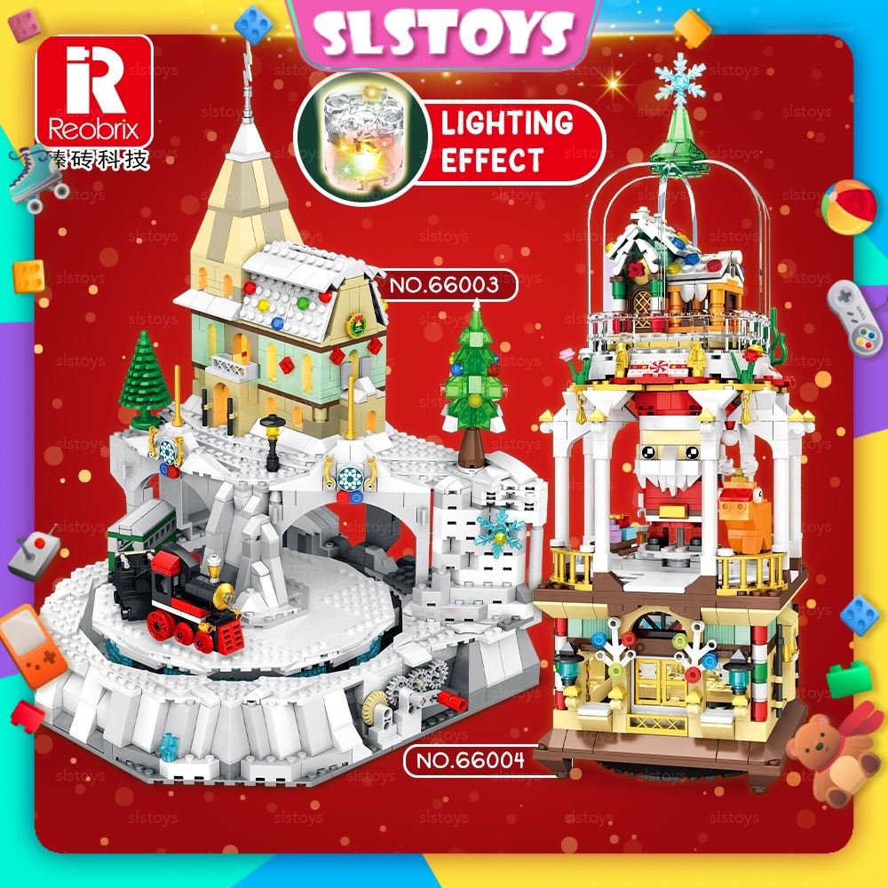 Reobrix 66003 / 66004 Christmas Town House Street Building Block Brick ...