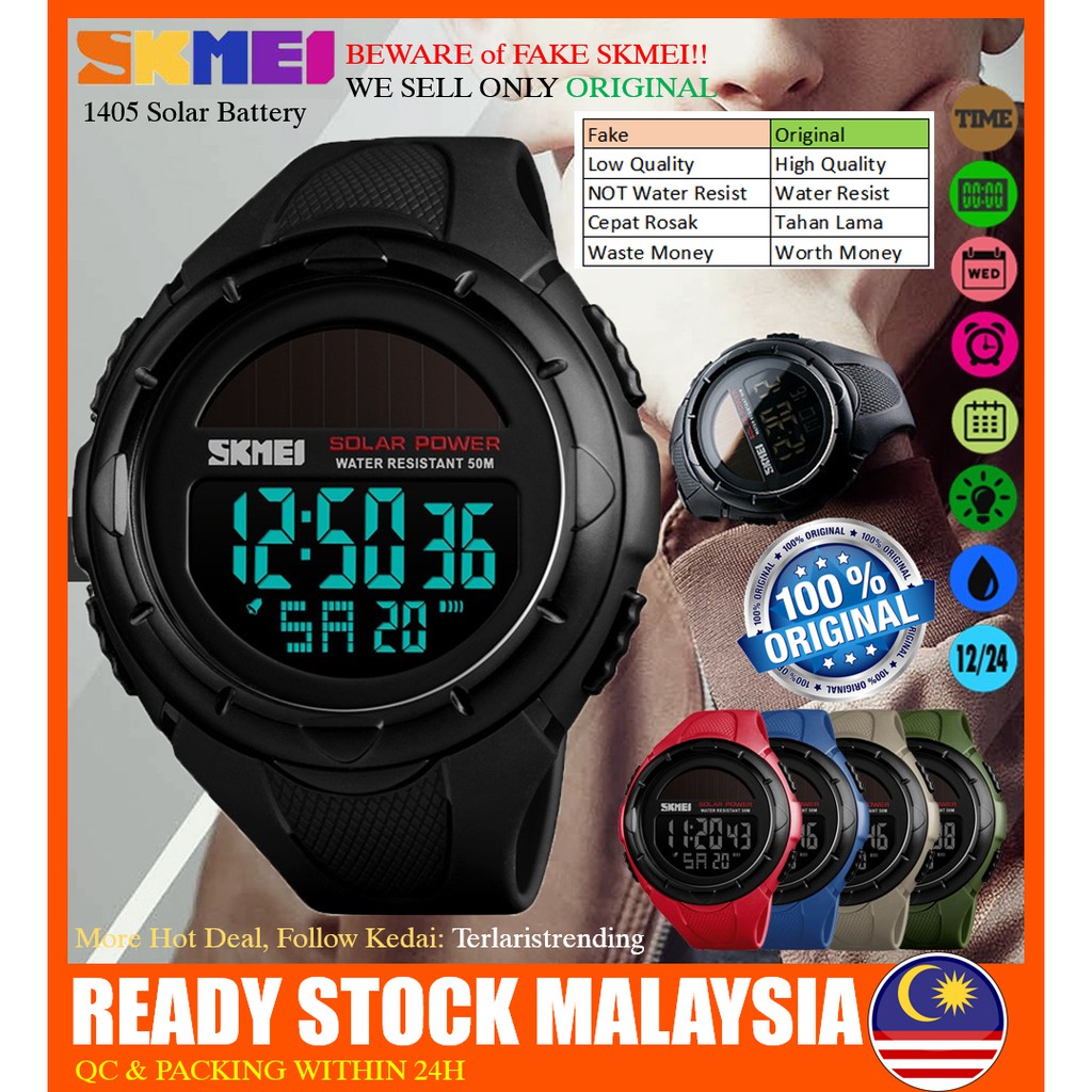 SKMEI 1405 Watch Original Solar Battery Malaysia Ready Stock Water