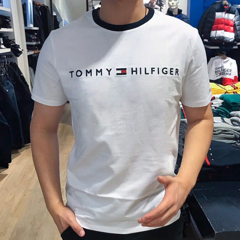 ORIGINAL Tommy Hilfiger ORGANIC COTTON STRAIGHT LOGO T SHIRT Men Regular Lightweight Baju Lelaki Shopee Malaysia