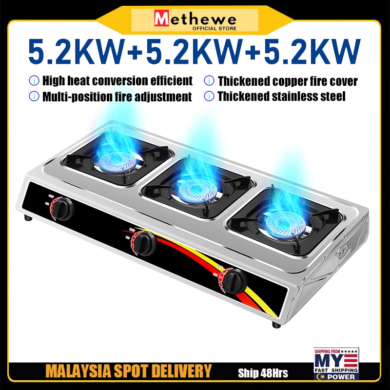 Stainless Steel Three Burner Gas Stove Home Desktop Liquefied Gas