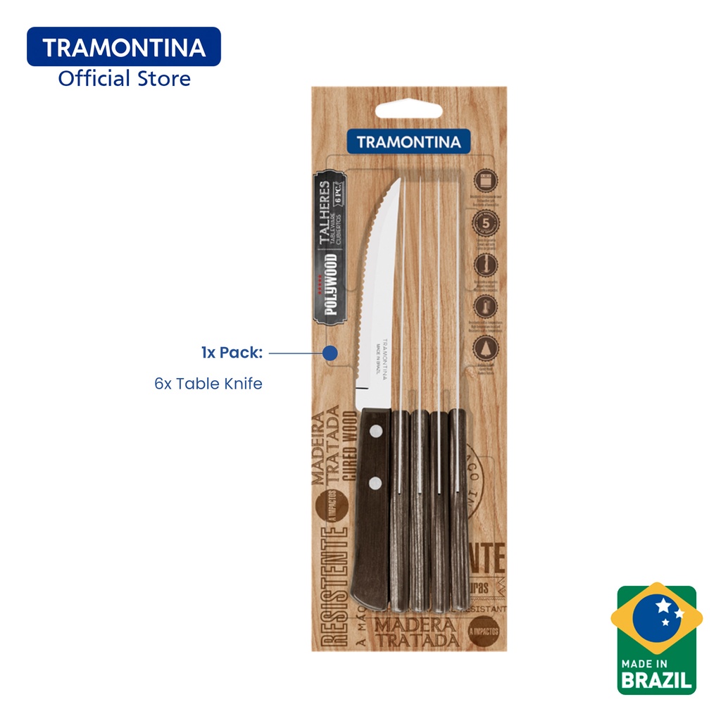Tramontina Stainless Steel Steak Knife Polywood (5" x 6 Pcs/Set
