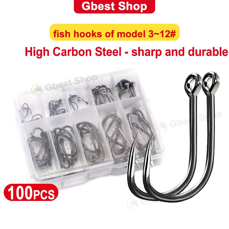100pcs/box High Carbon Steel Barbed Fishing Hook with Hole jig head fishing  accessories casting lure hook mata kail 魚鉤