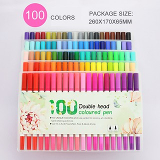 100 Colors Dual Tip Brush Marker Pens