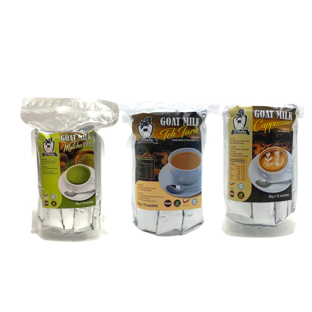 FITBella Goat Milk Matcha Latte + Teh Tarik + Cuppuccino 30g x 15 ...