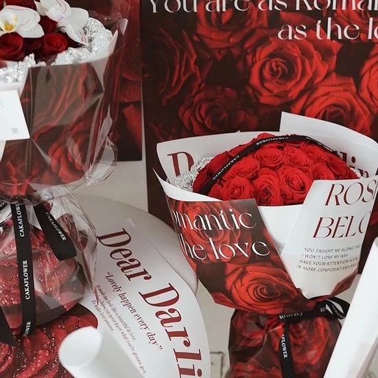 15pcs Love Rose Wrapping Paper Waterproof Ouya Flower Bouquet Materials ...