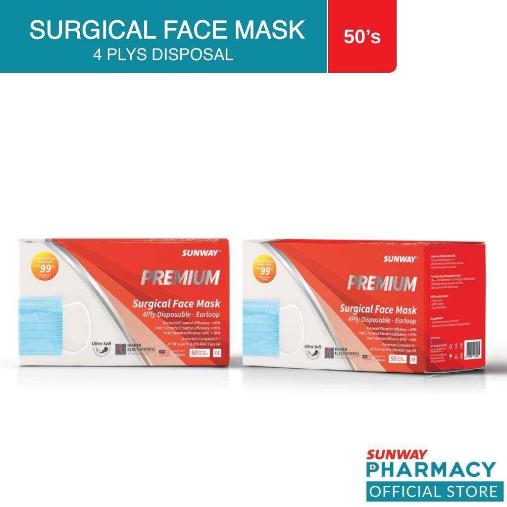 Sunway Premium Surgical 3 Ply/4 Ply Face Mask (50'S) | Shopee Malaysia