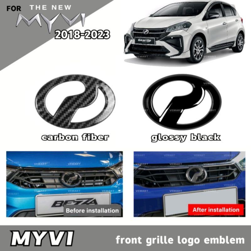 Vemart Perodua Myvi gen3 gm3 2018-2022 carbon fiber logo emblem frame ...