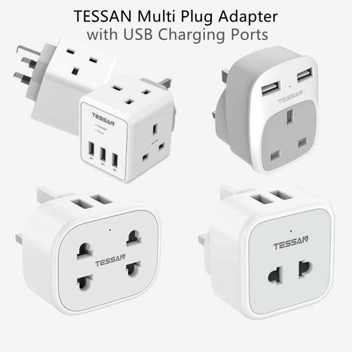 Power Socket Extension Plug Adaptor with 3 USB, TESSAN Plugs Extension
