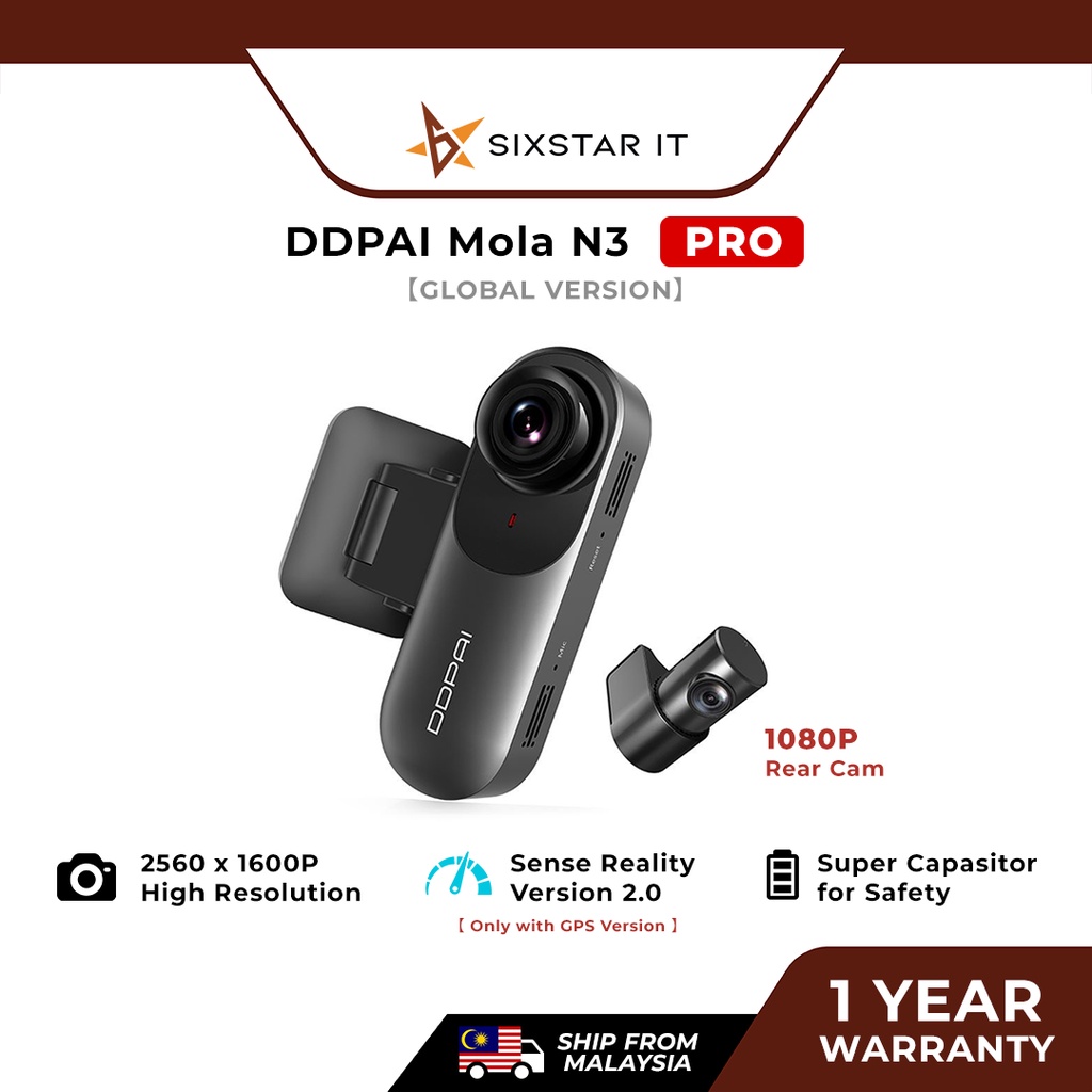 DDPAI N3 Pro GPS, Front 1600P & Rear 1080P