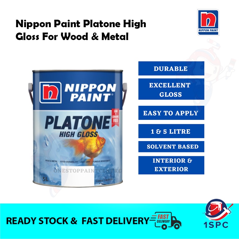 5L Nippon Paint Platone High Gloss Wood & Metal Paint Cat Kayu Besi ...