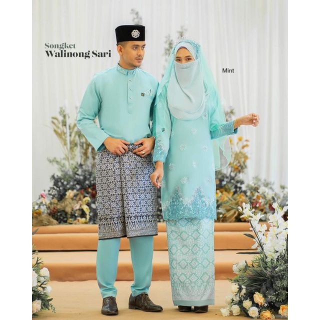 Mint Brown Round Neck Songket Pants Set
