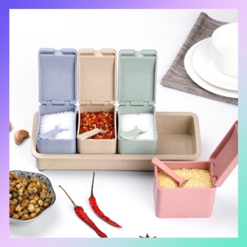 1 Set Seasoning Condiment Box Spice Jar Salt Pepper Wheat Straw Durable ...