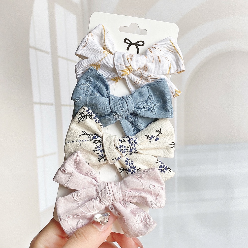 4Pcs/Set Floral Embroidery Bowknot Hair Clip For Girls Spring Summer ...