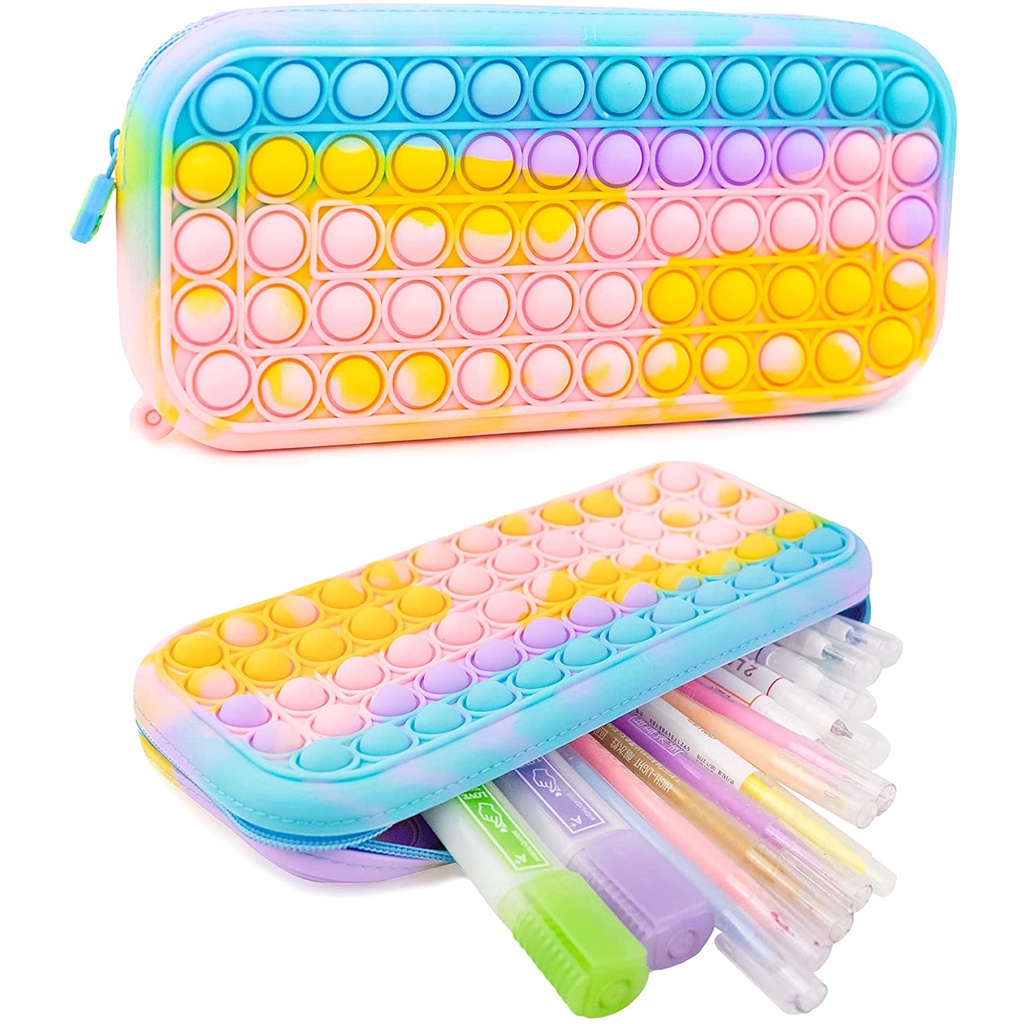 HOT Pop It Pencil Case Bubble Pen Holder Silicone Sensory Games Large ...