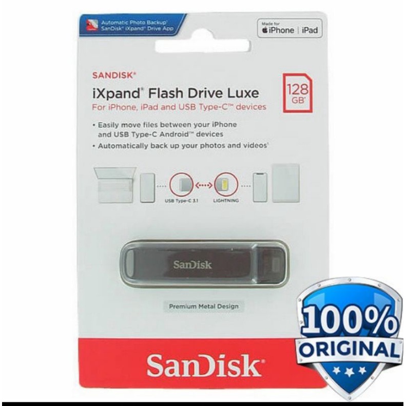 Sandisk iXpand flash Drive Luxe 128Gb for iPhone and USB typeC devices