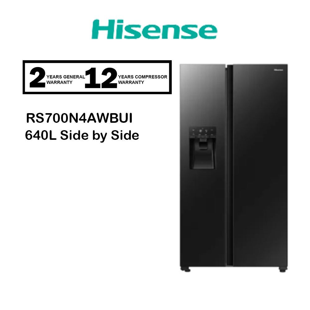 Hisense Side By Side Inverter Fridge Black Glass (640L) RS700N4AWBUI