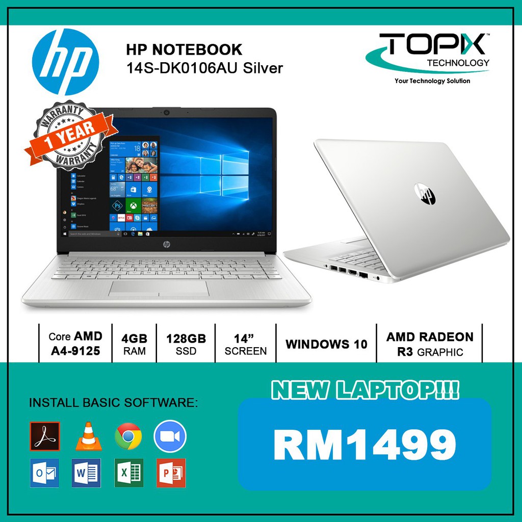 Hp Notebook 14s Dk0106au Silver Shopee Malaysia 9440