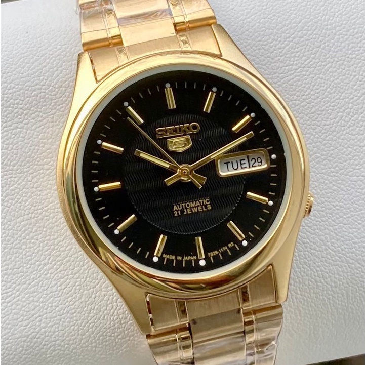 Seiko 5 gold black dial sale