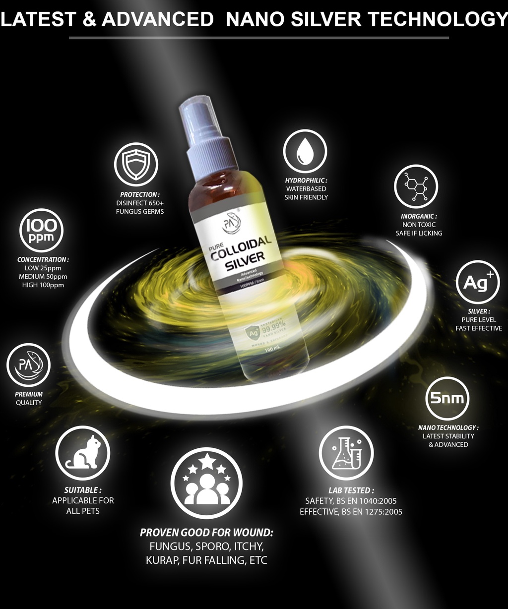 PA 50PPM Pure Colloidal Nano Silver Pets Spray on pet ringworm remedy