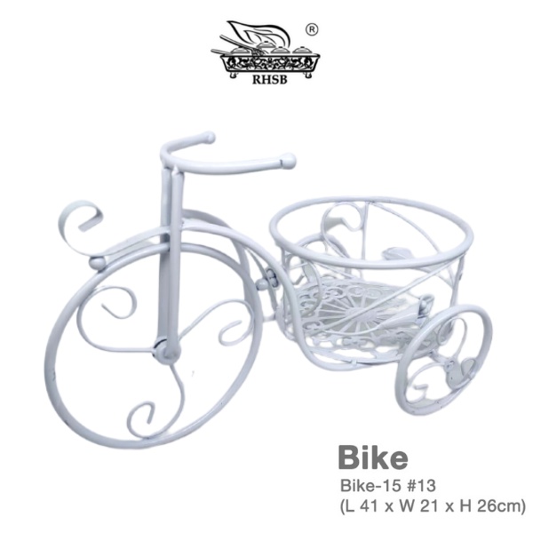 WHITE GOLD TRICYCLE BIKE FLOWER BASKET / POT VASE PLANT STAND HOLDER HOME DECORATION / BICYCLE