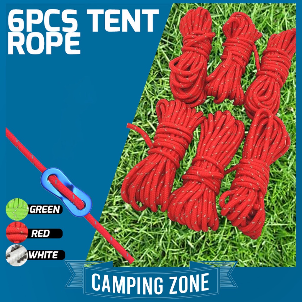 6Pcs Tent Guy Line Ropes Reflective Cord Tent Guide Nylon Rope Paracord