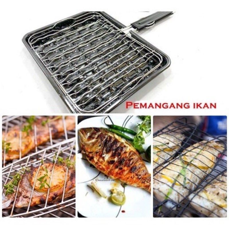 BBQ Grill Pan Fish Chicken / Pemanggang Ikan/Pengepit Ikan Shopee