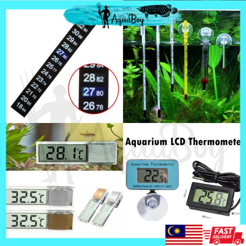 Aquarium Glass Hook LCD Digital Thermometer/ Ukur Suhu Akuarium Ikan ...