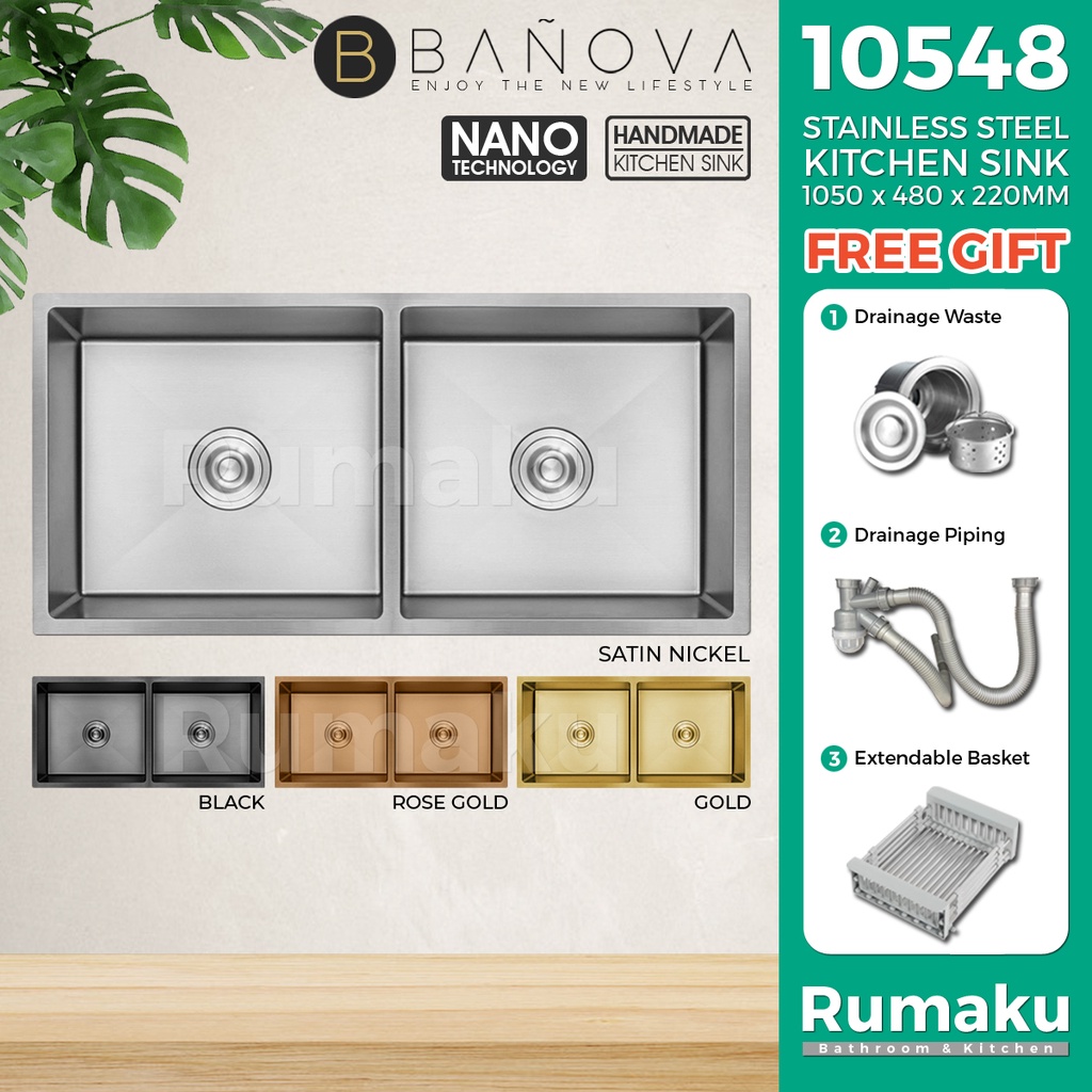 BANOVA SUS 304 Stainless Steel Home Kitchen Sink Sinki Dapur Nano ...