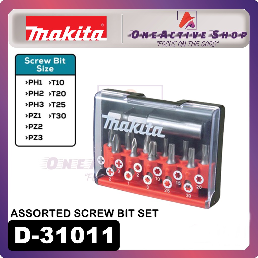 MAKITA ASSORTED SCREW BIT SET 12mm WITH MAGNET ( 12PCS ) - D-31011 ...