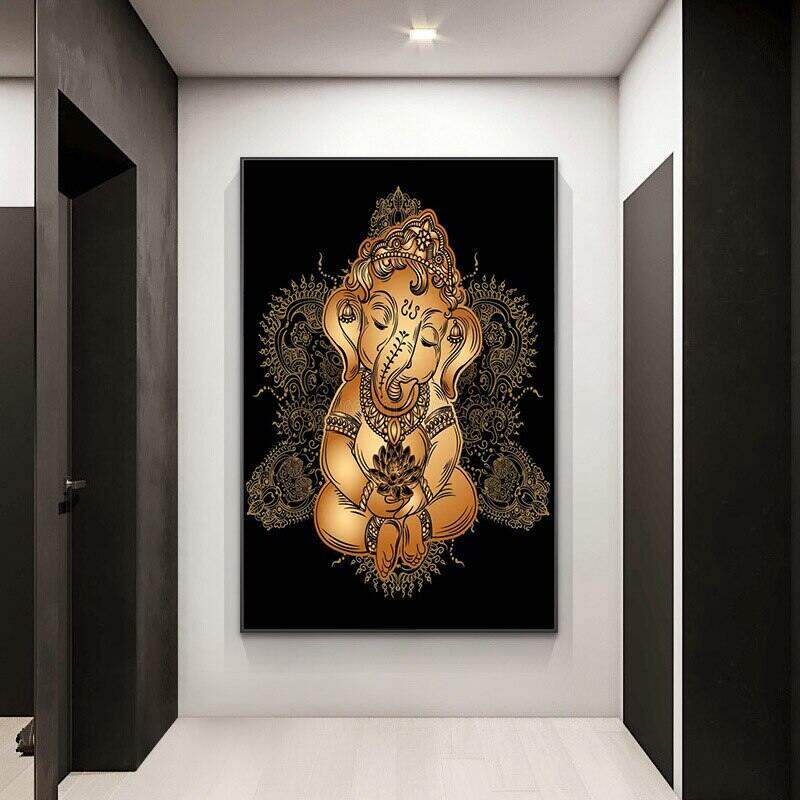 With Inner Frame Nordic Golden Baby Ganesha Canvas Painting Posters and