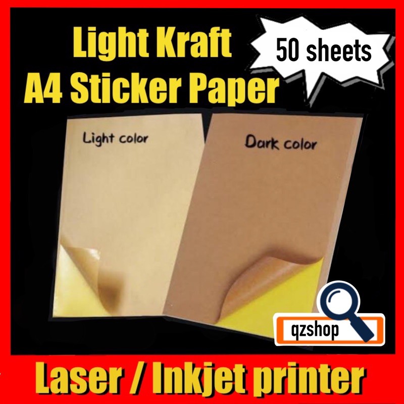 (50 pcs/pack) Kraft / Light Kraft A4 Sticker Paper for Inkjet and Laserjet Printer Shopee Malaysia