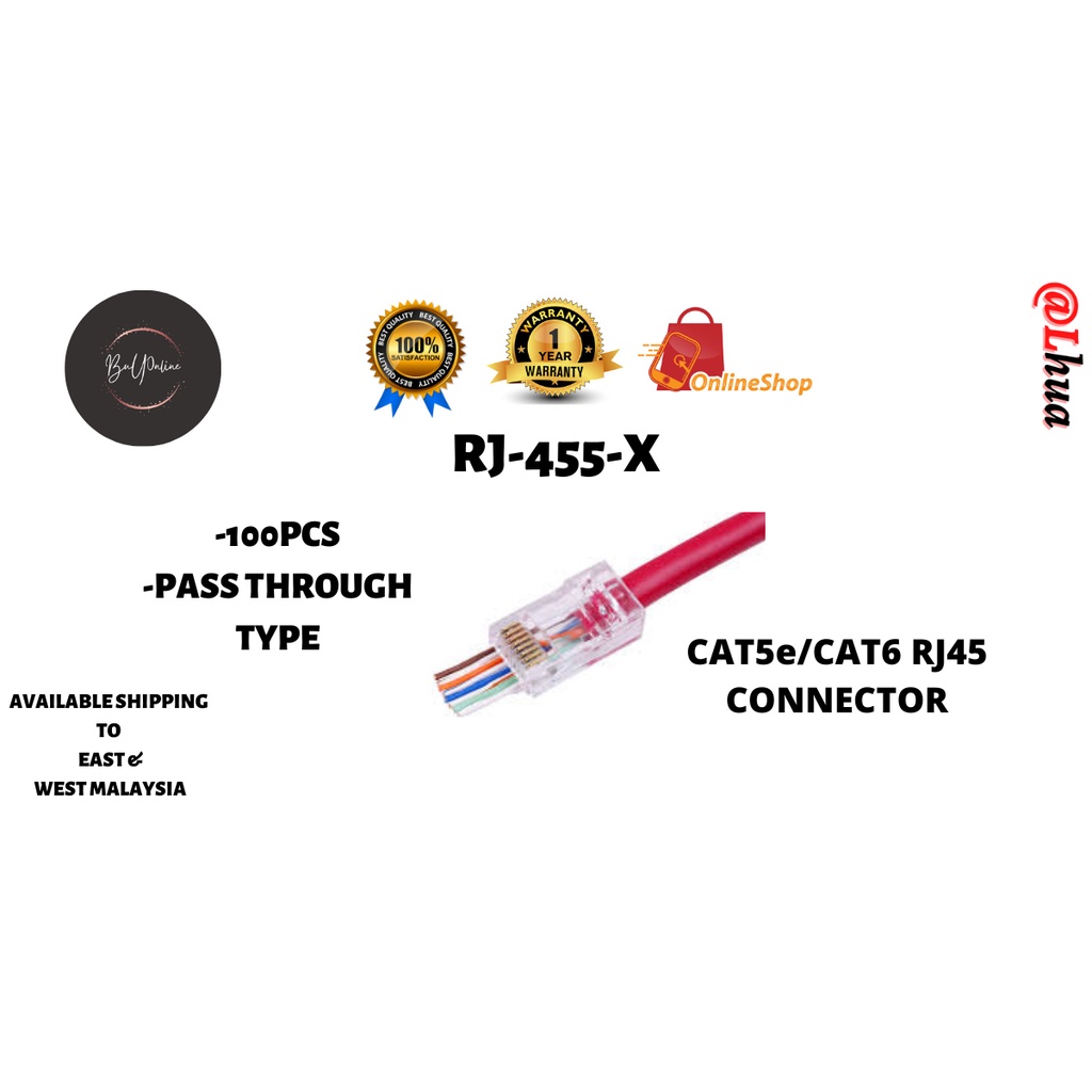 DAHUA RJ455X CAT5e/CAT6 RJ45 Connector (100PCS) (PASS THROUGH TYPE