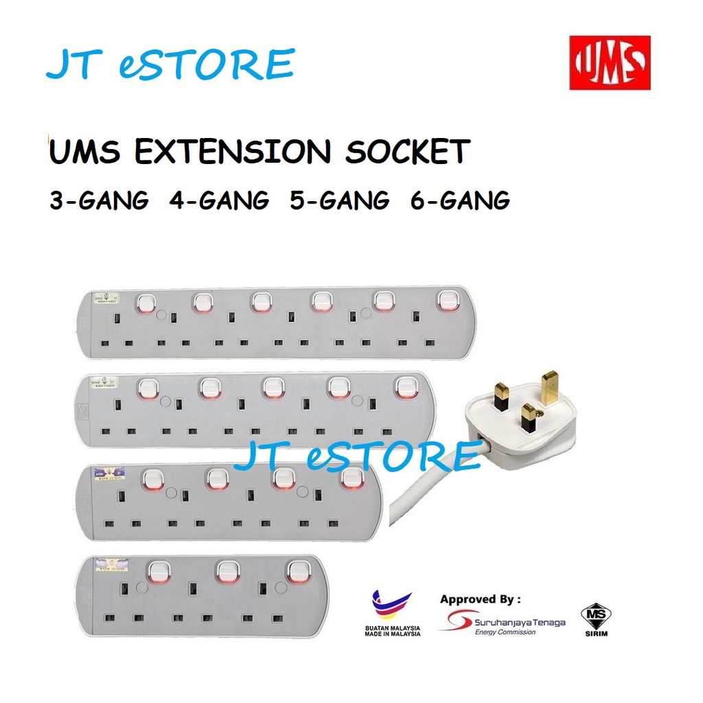 [JT eSTORE] UMS 13Amp Portable Switched Socket Outlet with Neon Light ...