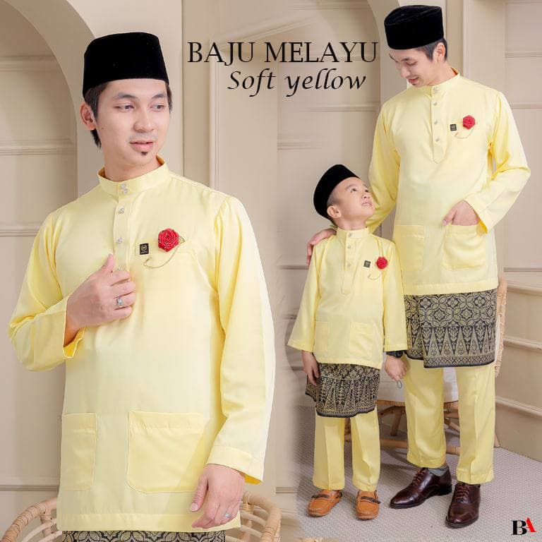 BAJU MELAYU MODEN SOFT YELLOW/KUNING/BAJU MELAYU AYAH DAN ANAK/BAJU ...