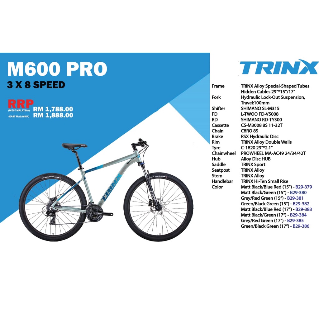 Trinx m600 outlet quest 29er specs