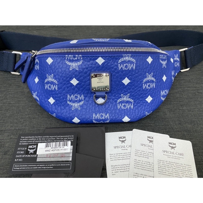 Mcm blue fanny pack best sale