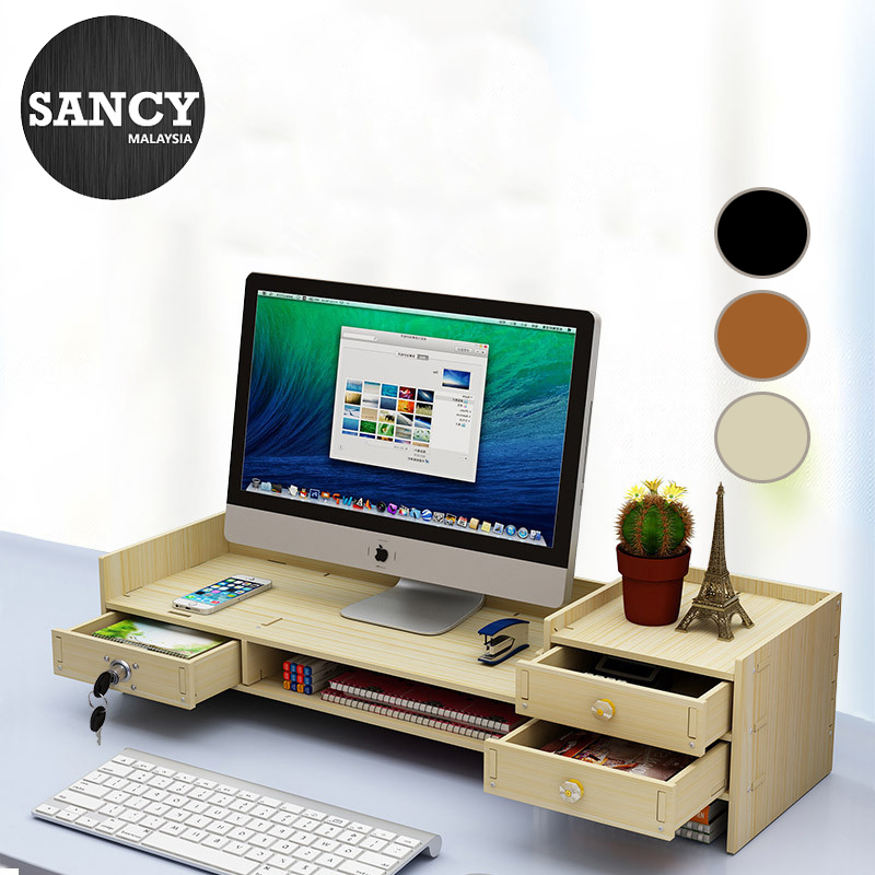 SANCY Computer Monitor Booster Rack Wooden Office Desk Storage ...