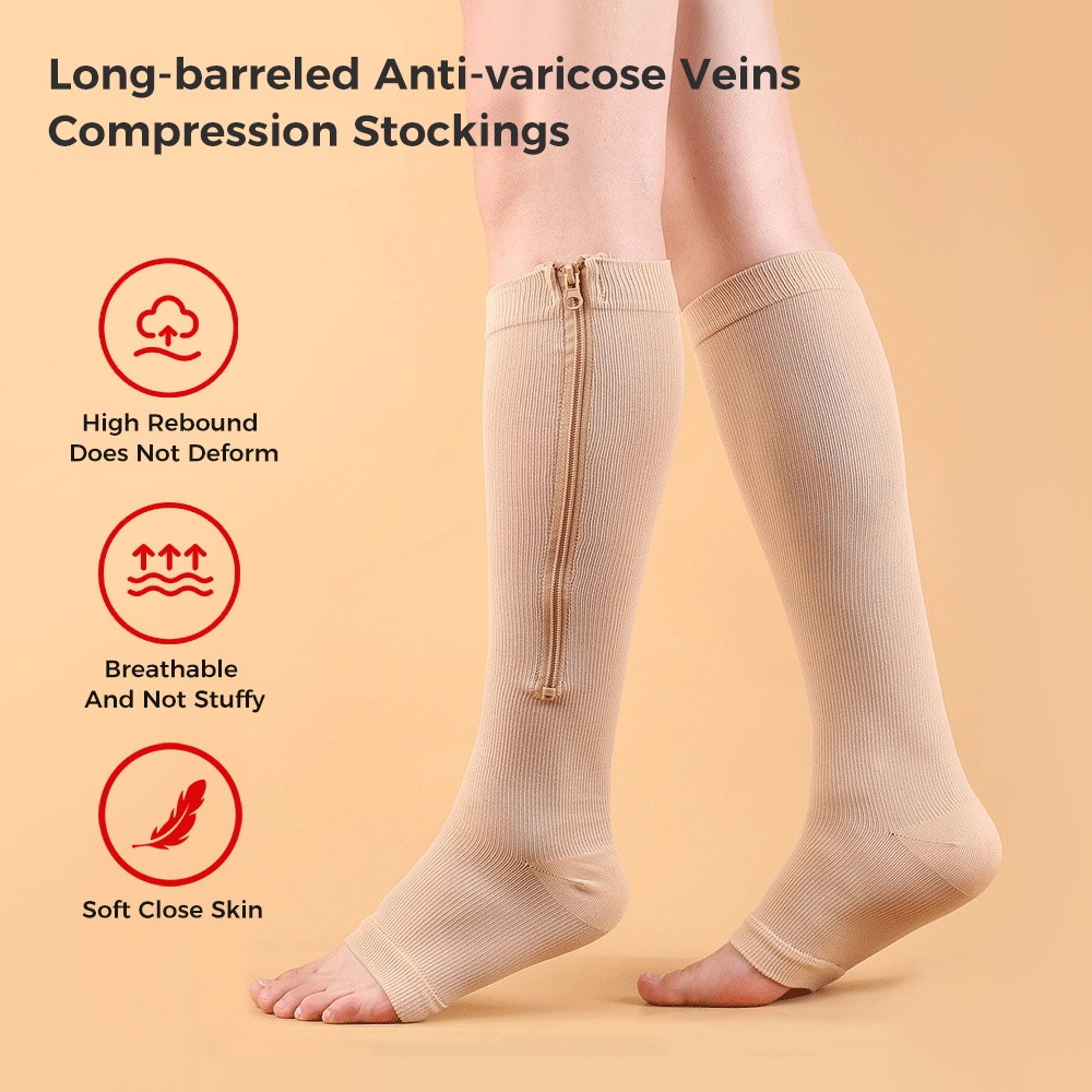 Zippered Compression Socks Leg Support Preventing Varicose Socks