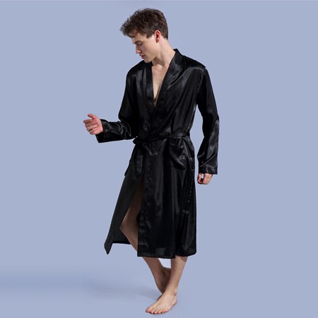 Men Silk Satin Night Robe Solid Kimono Robe Fashion Bathrobe Dressing Gown Shopee Malaysia
