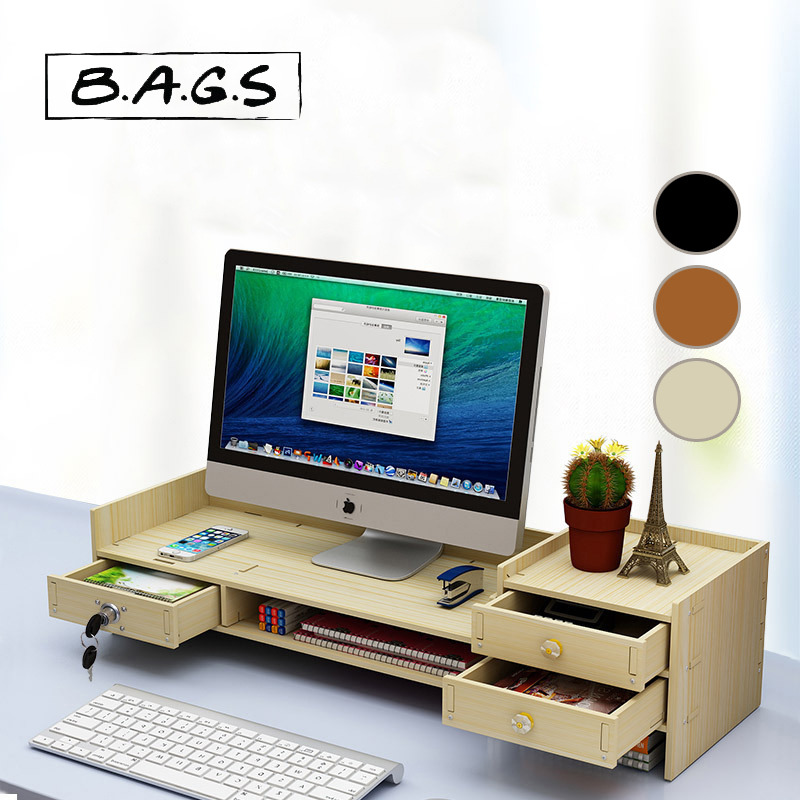 TheBags Computer Monitor Booster Rack Wooden Office Desk Storage ...