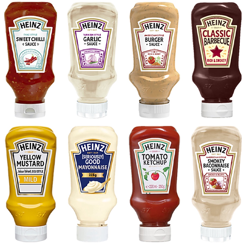 Heinz Tomato Ketchup/Mustard/Burger Sauce/Hot Chili/Steak/Jalapeno
