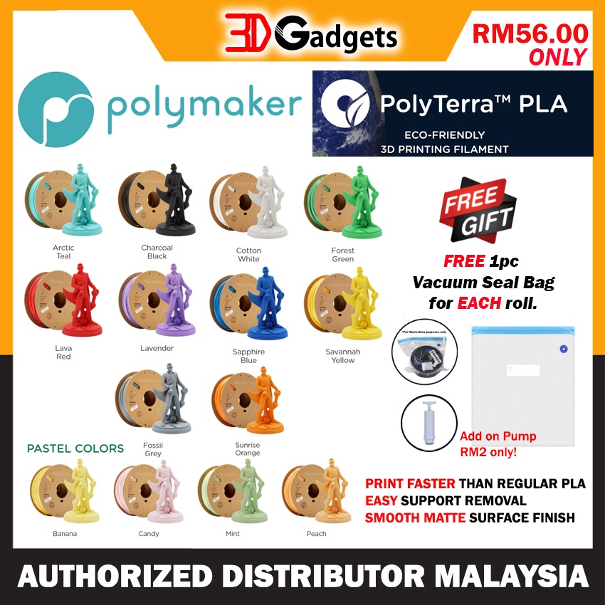 PolyTerra PLA Filament 1KG 1.75mm for 3D Printer Creality Ender 3 ...