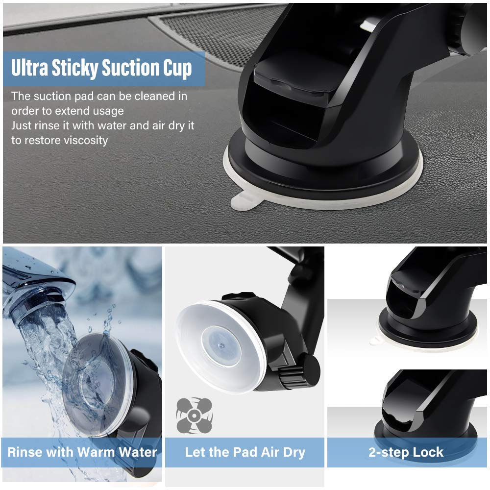 Car Mount Sticky Suction Pad Extendable Phone Holder One Button