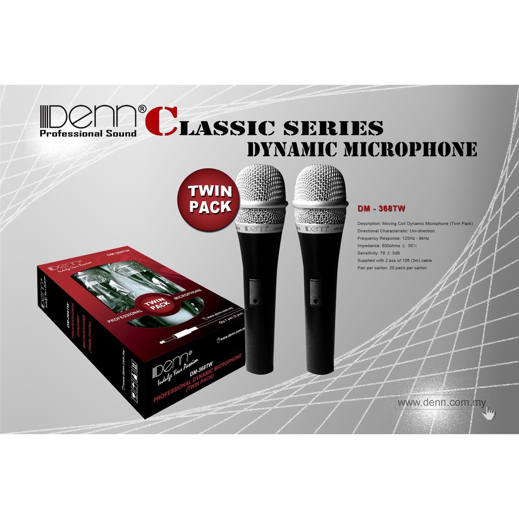 DENN DM-368TW Moving Coil Dynamic Wired Microphone (Twin Pack) | Shopee ...