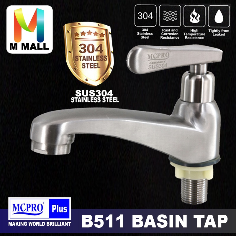 MCPRO SUS304 Stainless Steel Bathroom Faucet SILVER / BLACK BASIN WATER ...