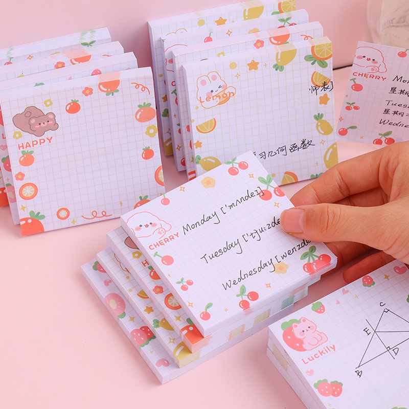 80 Sheets Lovely Cartoon Animal&Fruit Series Grid Sticky Notes Student ...